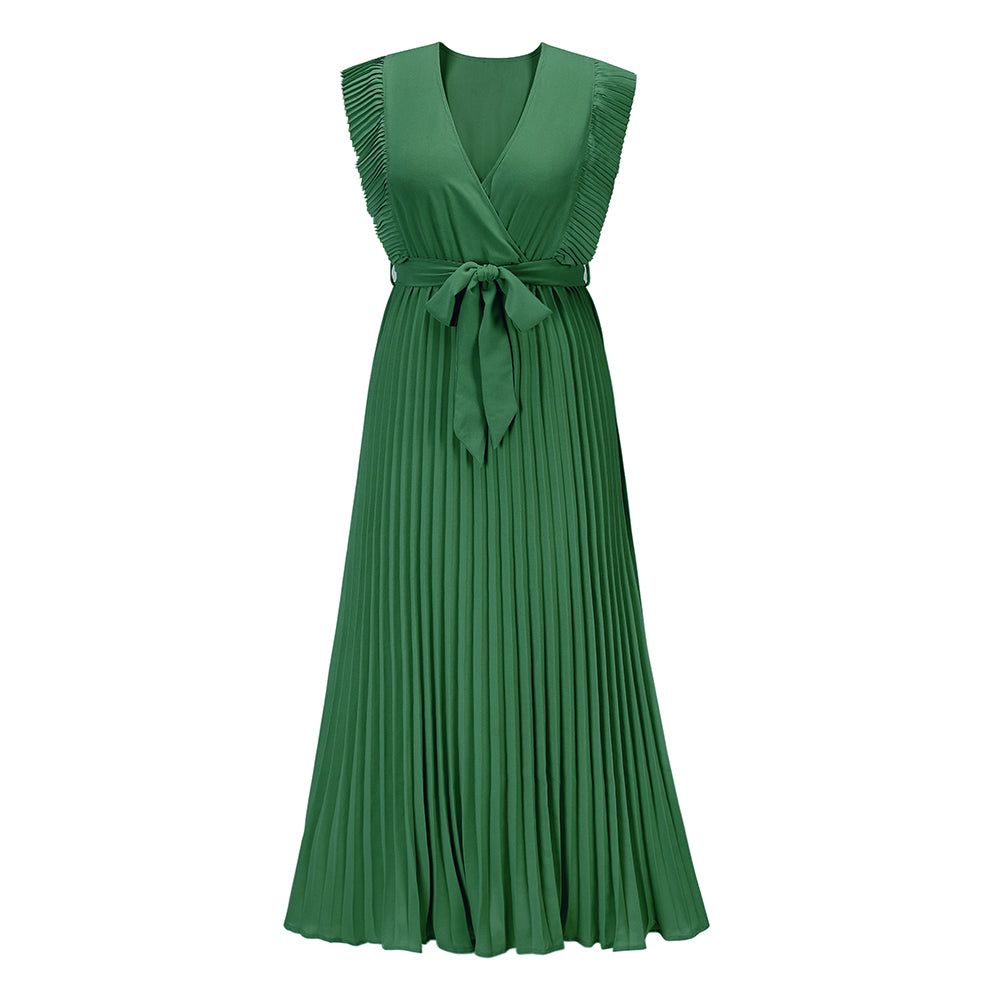 Elisha Plisse Ruffle Shoulder Midi Dress - Emerald