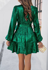 Amy Metallic Tie Waist Mini Dress - Emerald