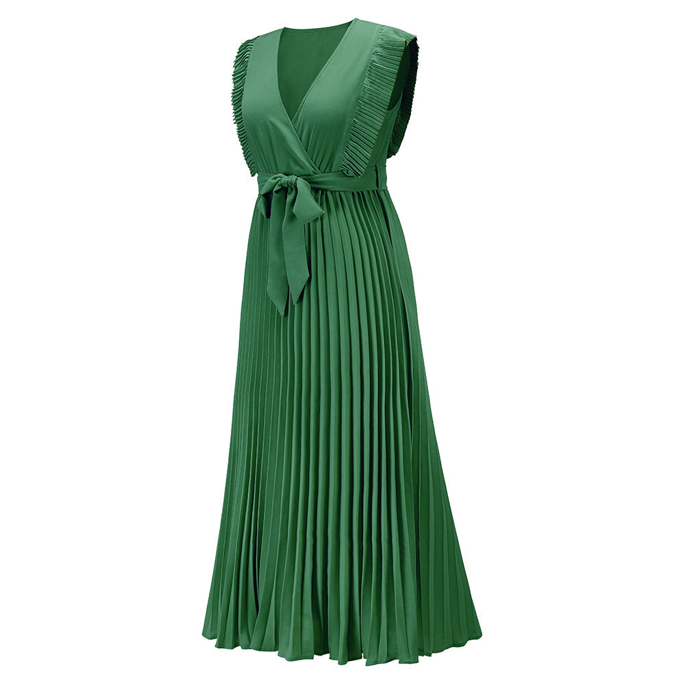 Elisha Plisse Ruffle Shoulder Midi Dress - Emerald