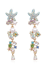 Enamel Crystal Pearl Starfish Drop Earrings