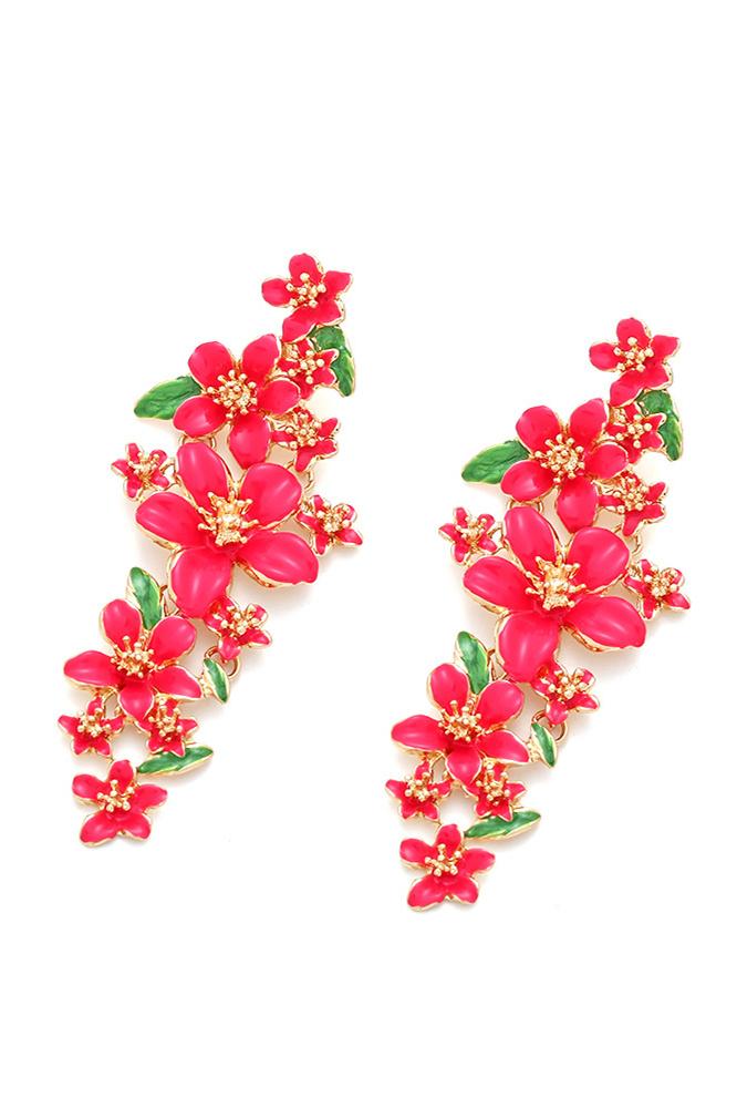 Enamelled Floral Drop Earrings