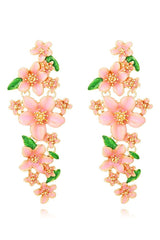 Enamelled Floral Drop Earrings