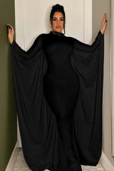 Exaggerated Dolman Sleeve Mock Neck Bodycon Formal Maxi Dress