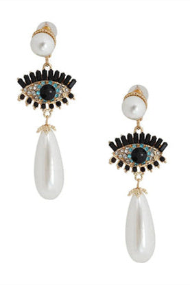 Evil Eye Pearl Earrings