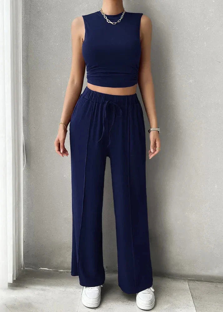 Urban Allure - Sleeveless Top and Wide-Leg Pants Set