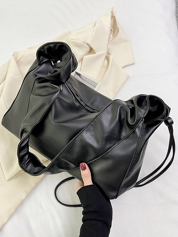 Pleated Solid Color Zipper Handbags