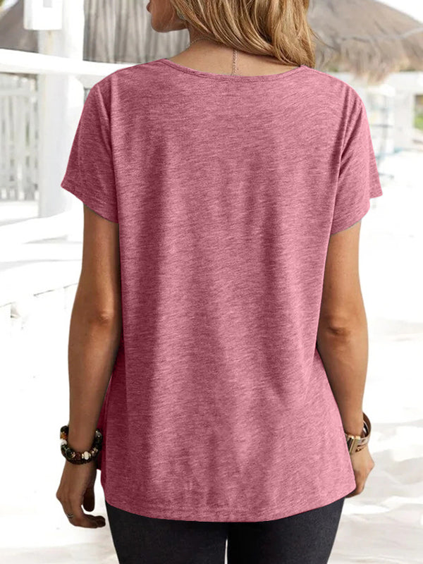 Loose Short Sleeves Solid Color U-Neck T-Shirts Tops