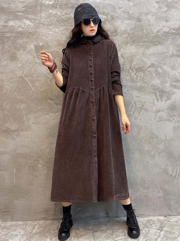 Original Solid Corduroy Lapel Dress