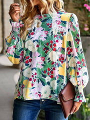 Women's Floral Print Flounce Long Sleeve Blouses