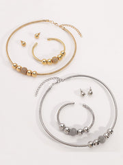 Geometric Necklaces + Ringent Bracelet + Earrings Accessories Three Pieces Set