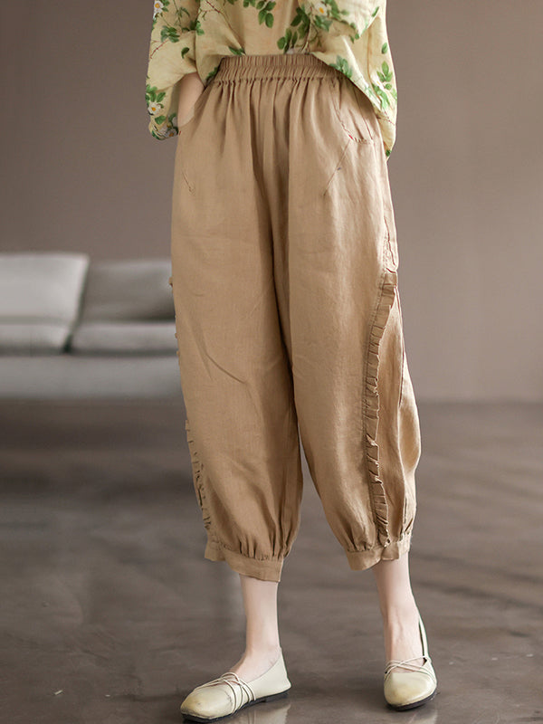 Vintage Linen Falbala Harem Capri-Pants