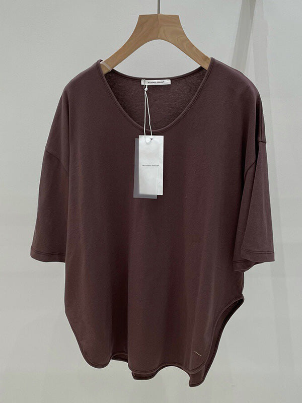 Casual Loose Split-Side Solid Color V-Neck T-Shirts Tops