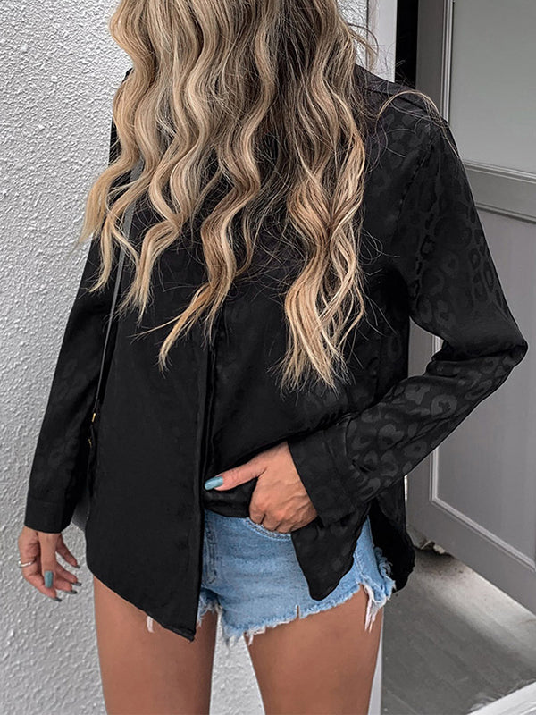 Long Sleeves Loose Buttoned Leopard Lapel Blouses&Shirts Tops