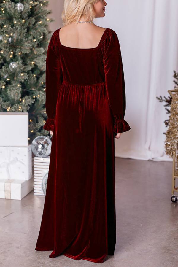 Holiday Magic Velvet Emerald Ruched Maxi Dress