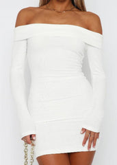 Off-Shoulder Bodycon Ribbed Dress