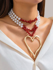 Beaded Contrast Color Heart Shape Dainty Necklace Necklaces Accessories