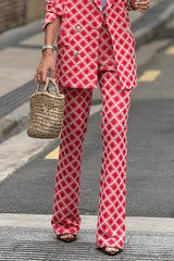 Casual Geometric Print Pocket Suit Pants