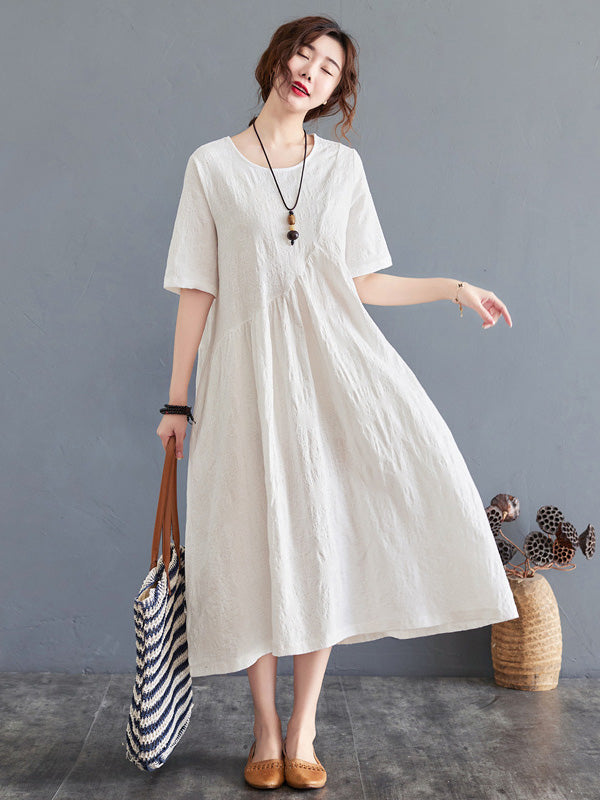 Cotton Blend Solid Color Irregularity Dress