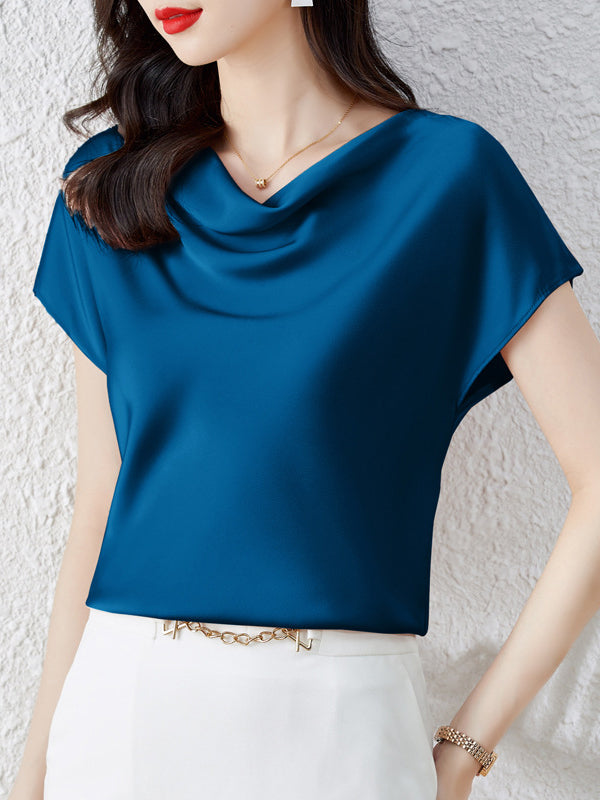 Loose Short Sleeves Solid Color One-Shoulder T-Shirts Tops