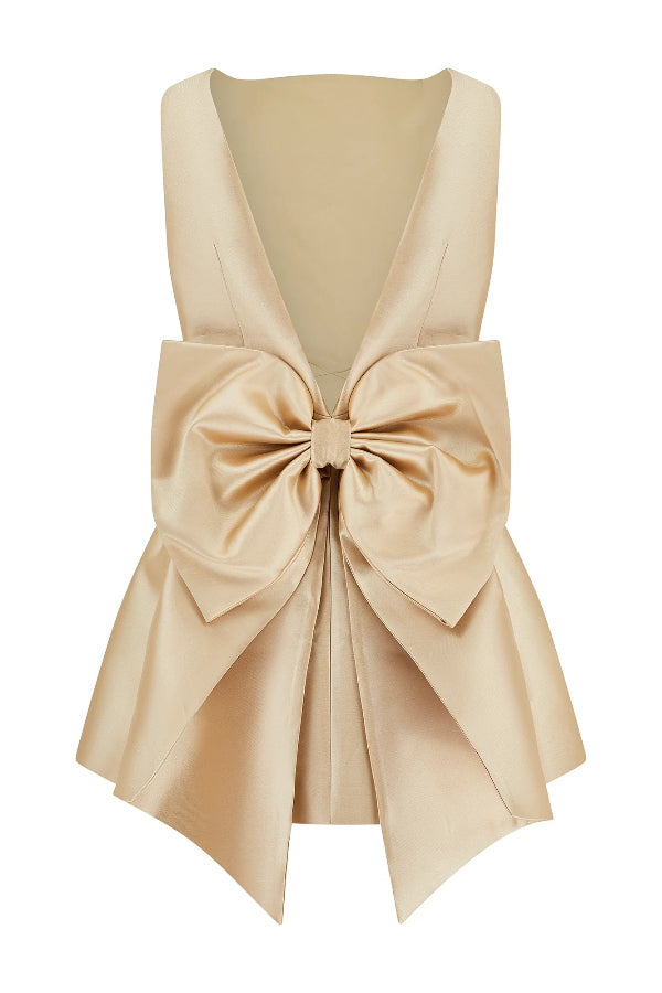 Ultimate Muse Satin Oversized Bow Detail Square Neck Mini Dress