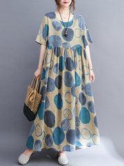 Artistic Retro Loose Polka-Dot Contrast Color Pleated Midi Dress