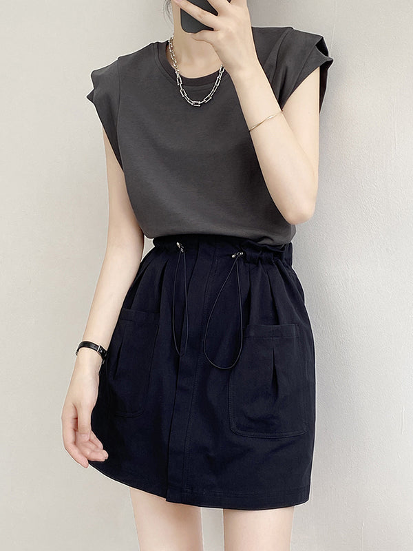 Loose Sleeveless Split-Joint Round-Neck T-Shirts Tops