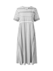 A-Line Loose Pockets Striped V-Neck Midi Dresses