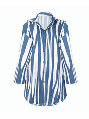 Long Sleeves Loose Buttoned Striped Lapel Mini Dresses Shirt Dress