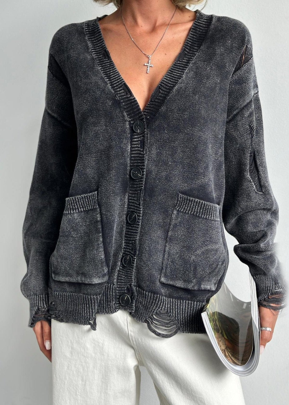 Distressed Vintage Washed Woolen Cardigan