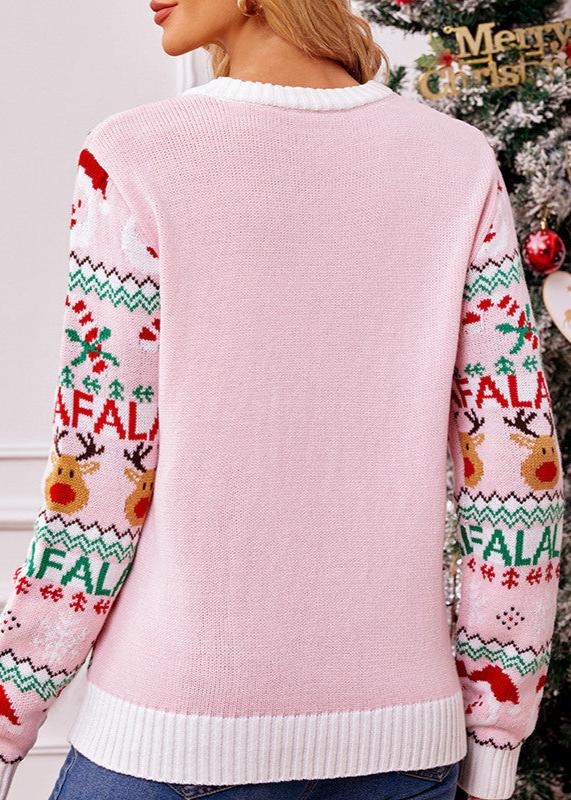 Festive Pink Knitted Christmas Sweater - Cheerful and Cozy