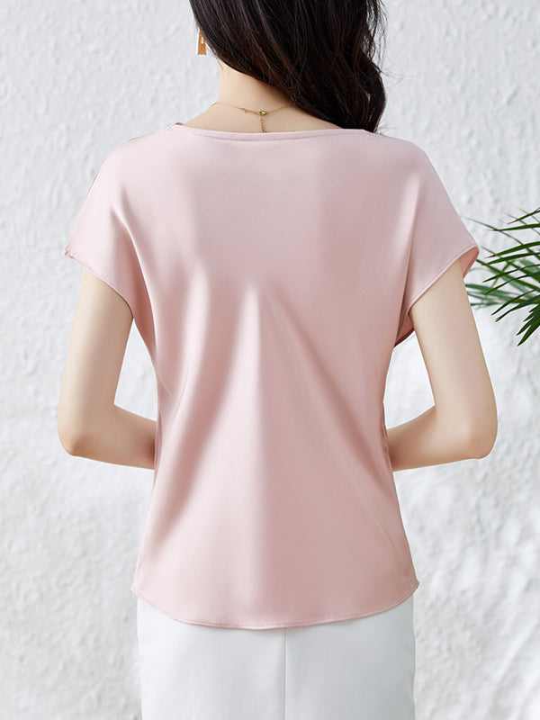 Loose Short Sleeves Solid Color One-Shoulder T-Shirts Tops