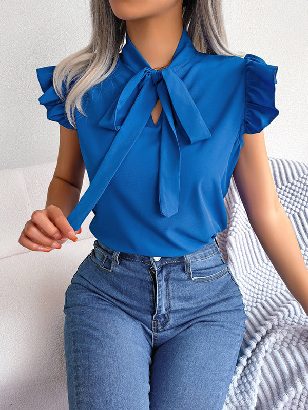 Cap Sleeve Solid Color Round-Neck Blouses&Shirts Tops