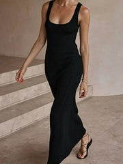 Mermaid Skinny Solid Color Round-Neck Maxi Dresses