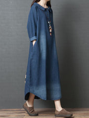 Loose Denim Shirt Maxi Dresses