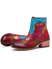 Bohemia Vintage Embossing Bandage Mid Boots