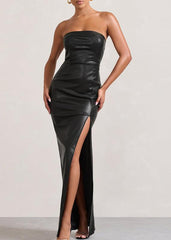 Women's Slim-fit Long PU Leather Dress