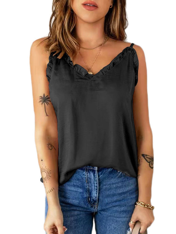 Casual Solid Color Falbala Camisole Vest Top