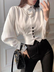 Batwing Sleeves Loose Pleated Split-Joint Lapel Blouses