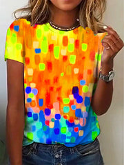 Short Sleeves Gradient Printed Round-Neck T-Shirts Tops