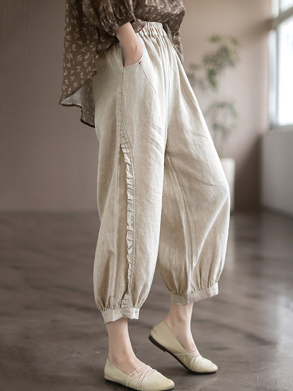 Vintage Linen Falbala Harem Capri-Pants