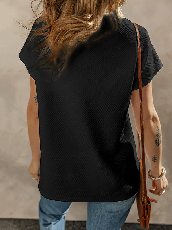 Loose Short Sleeves Solid Color V-Neck T-Shirts Tops