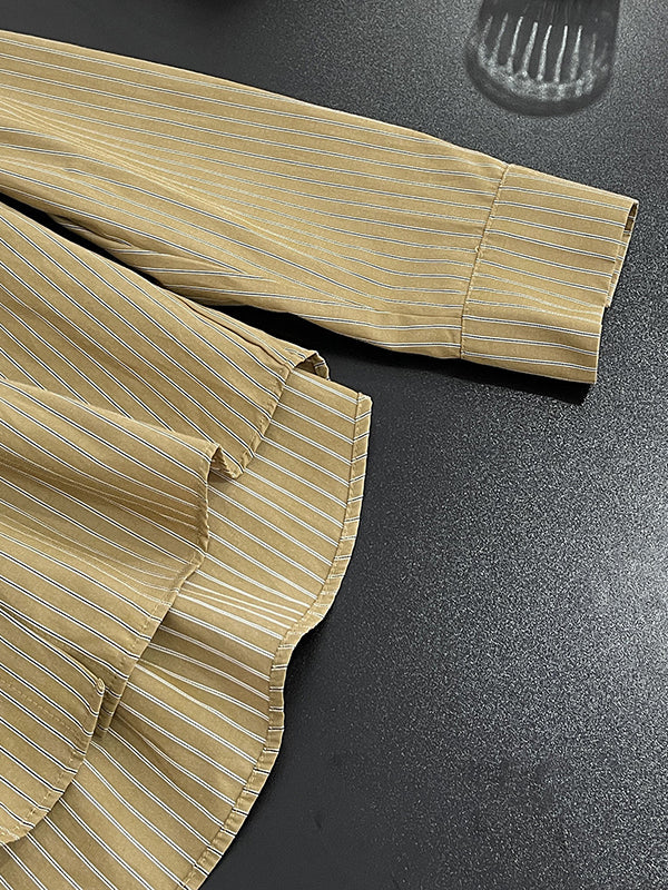 Long Sleeves Loose Asymmetric Split-Joint Striped Lapel Blouses