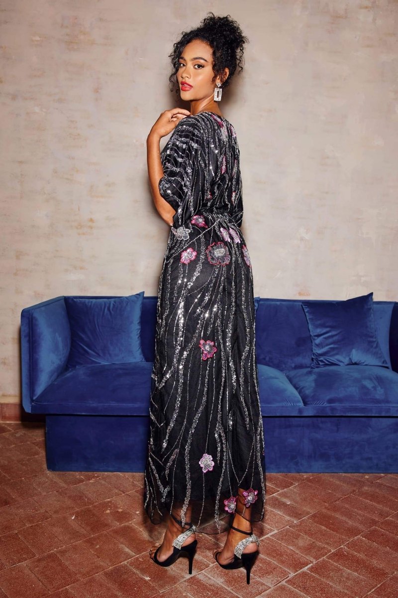 Nina Floral Embroidered Sequins Maxi Dress