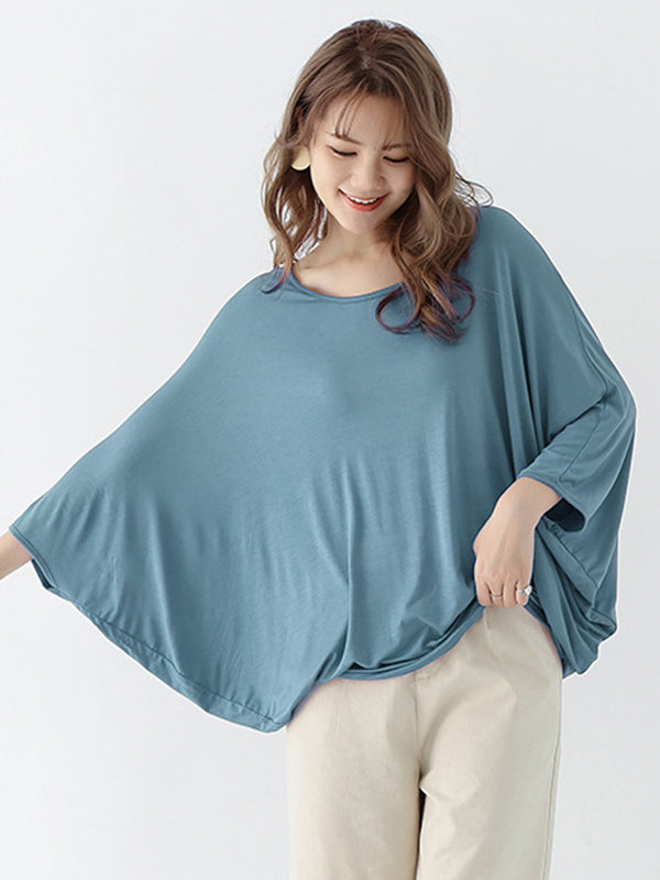 Vintage Loose Round-Neck Batwing Sleeves Shirts