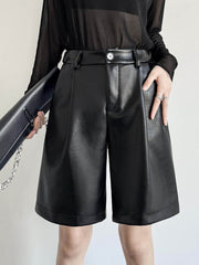 Loose Straight Leg High-Waisted Pleated Split-Joint Shorts