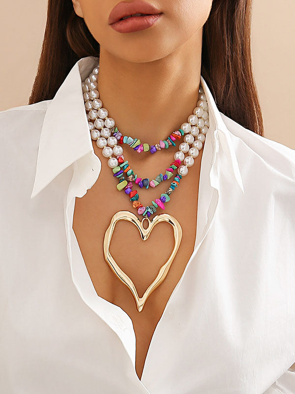 Beaded Contrast Color Heart Shape Dainty Necklace Necklaces Accessories