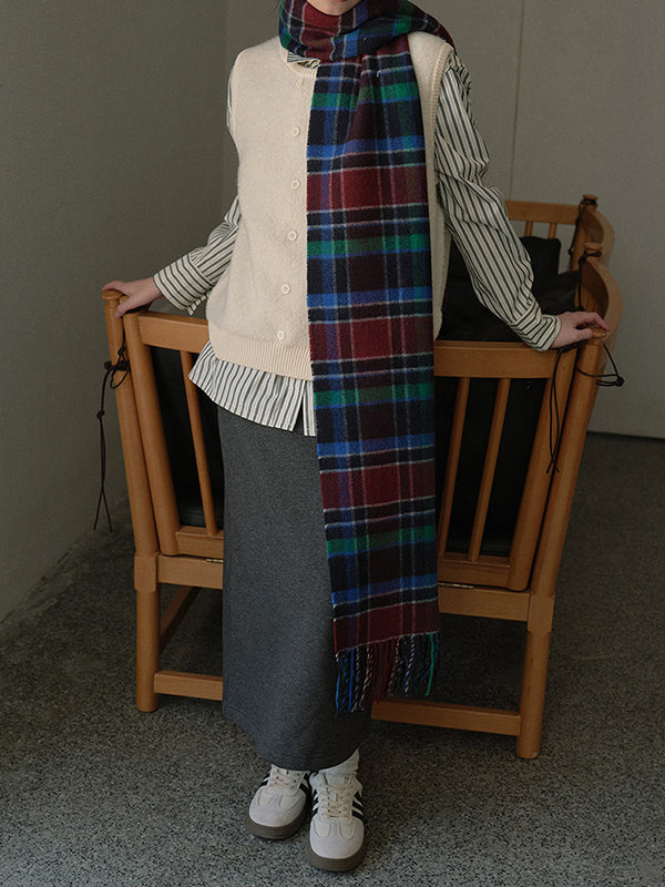 Keep Warm Plaid Tasseled Scarf