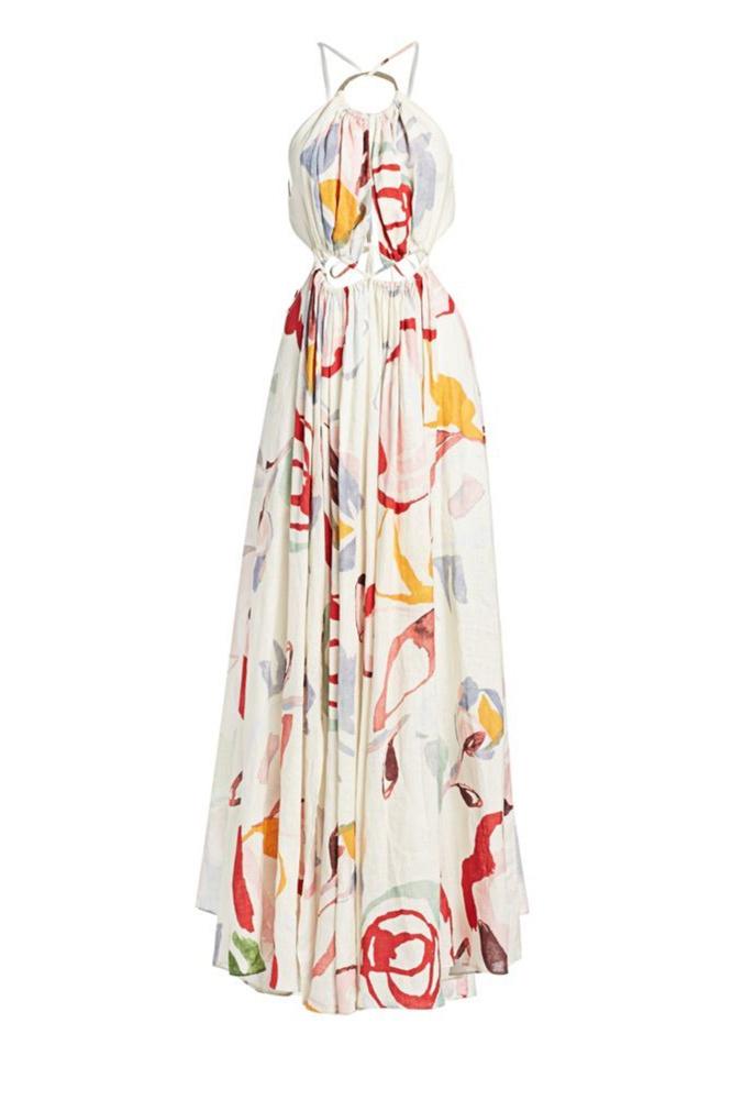 Sabina Abstract Floral Halterneck Maxi Dress