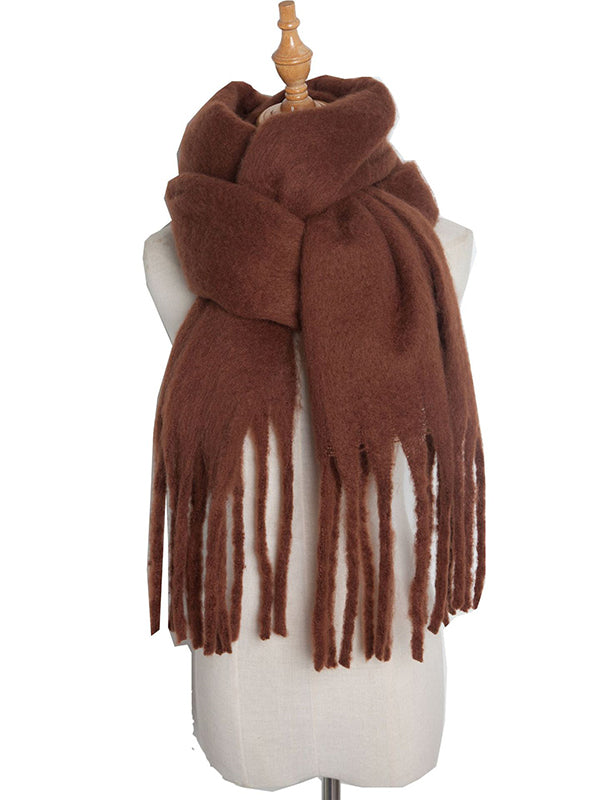 Keep Warm Solid Color Tasseled Velvet Shawl&Scarf