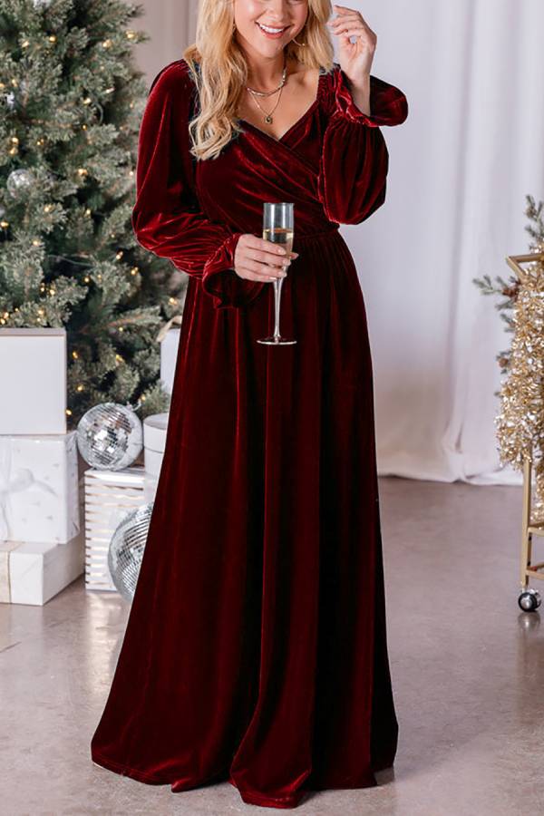 Holiday Magic Velvet Emerald Ruched Maxi Dress